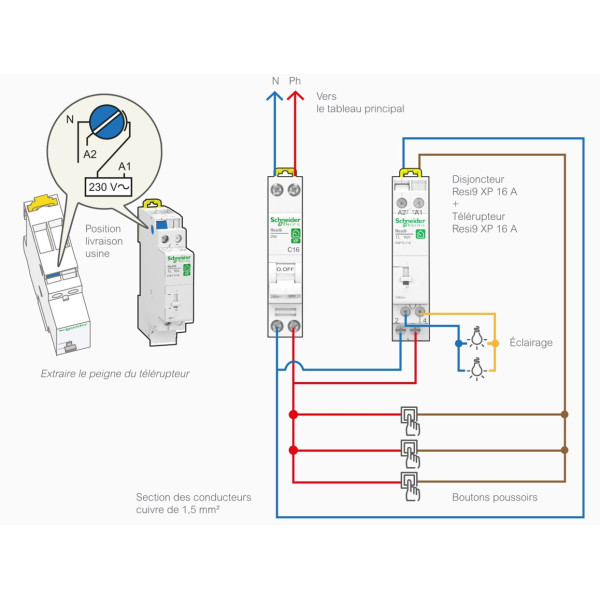 Schneider - Resi9 - Télérupteur TL Bipolaire - 2NO 16A - 250V - Réf : R9PCL216
