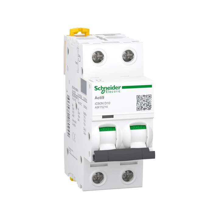 Schneider - Acti9 - iC60N - Disjoncteur - 2P - 10A - 6kA - courbe D - Réf : A9F75210