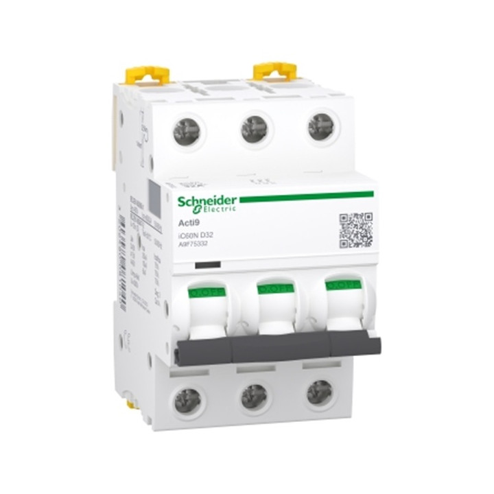 Schneider - Acti9 - iC60N - Disjoncteur - 3P - 32A - 6kA - courbe D - Réf : A9F75332