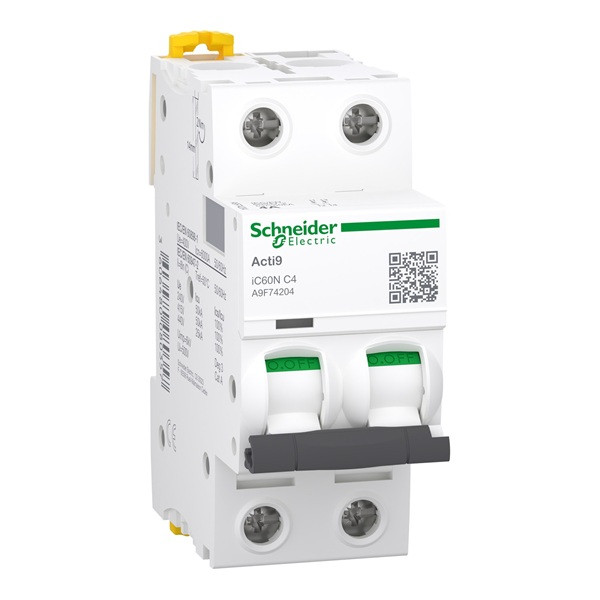 Schneider - Acti9 - IC60N - Disjoncteur - 2P - 4A - 6000A/50kA - courbe C - Réf : A9F74204