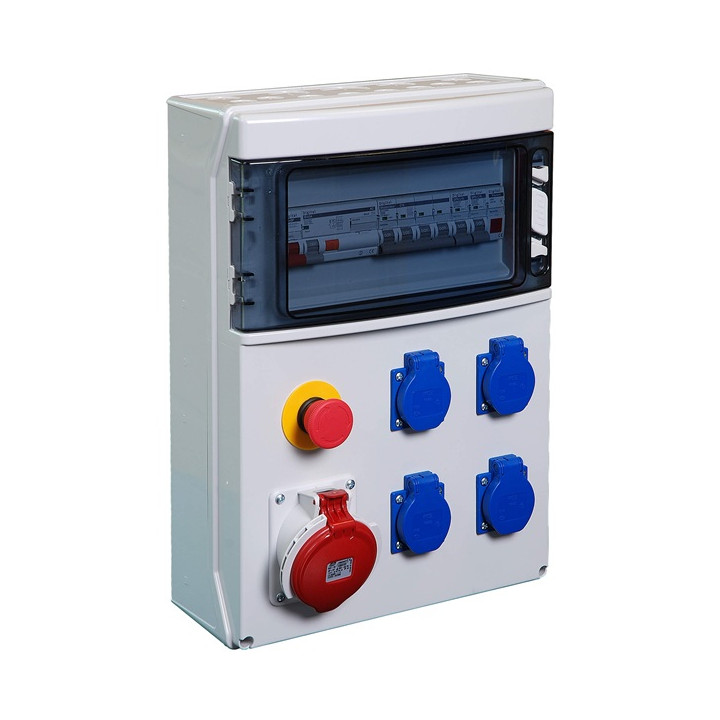 Digital - Coffret de chantier tétrapolaire IP44 - 4 prises 2P+T - 1 prise 3P+N+T 16A - arrêt d'urgence - Réf : 31322