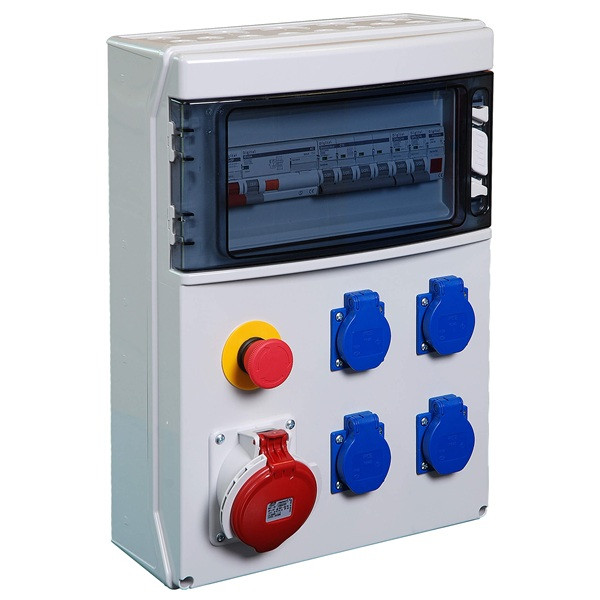 Digital - Coffret de chantier tétrapolaire IP44 - 4 prises 2P+T - 1 prise 3P+N+T 16A - arrêt d'urgence - Réf : 31322