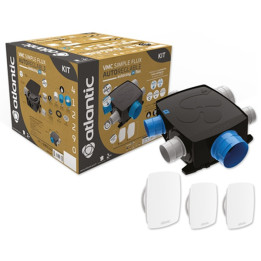 Atlantic - Kit VMC Autocosy iH Flex - Simple flux intelligente 4 sanitaires + 3 bouches Line plates - 330m³/h - Réf : 412290