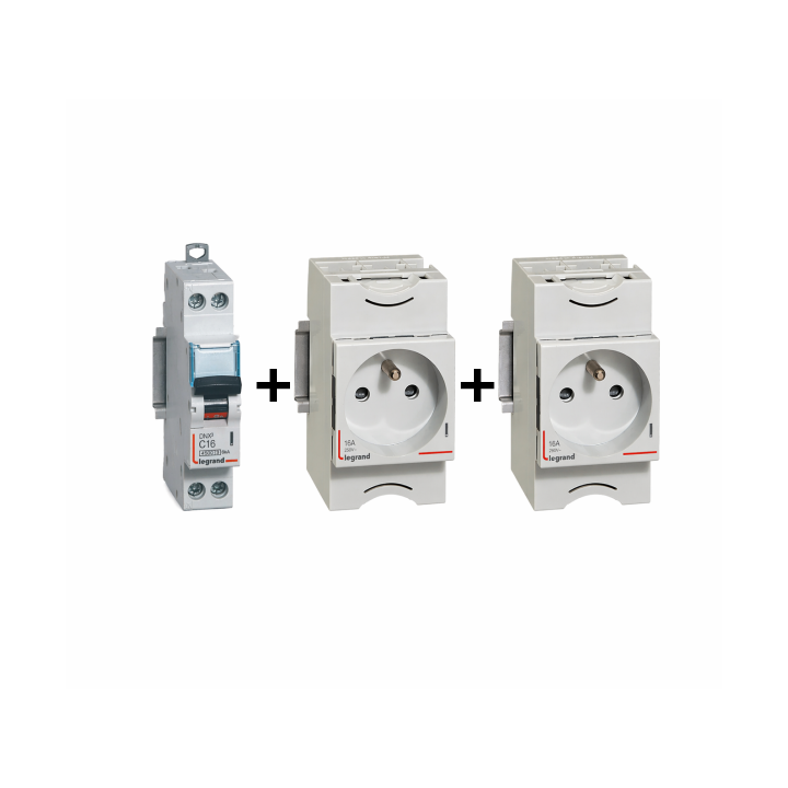 Legrand - LOT de 2 Prises de courant modulaire - 2P+T 16A 220V et disjoncteur 16A - Réf : 004280x10