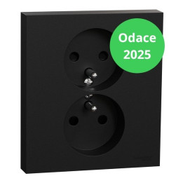 Schneider - Odace 2025 - Double prise de courant 2P+T avec plaque - 1 poste - Noir onyx - Réf : S941089