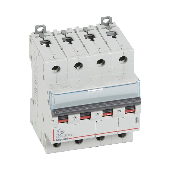 Disjoncteur DX³6000 10kA arrivée haute et départ bas à vis 4P 400V - 32A - courbe B - 4 modules - Réf : 407598