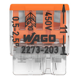 WAGO - Boîte de 100 Bornes auto fils rigide 3 x 2,5mm2 - Réf : WAG 2273-203