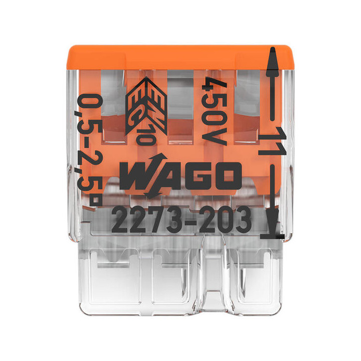 WAGO - Boîte de 100 Bornes auto fils rigide 3 x 2,5mm2 - Réf : WAG 2273-203