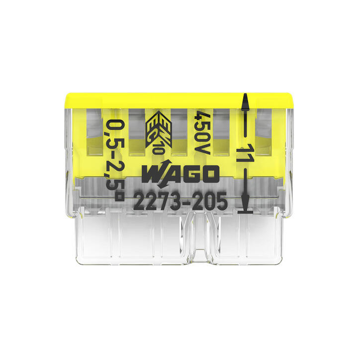 WAGO - Boîte de 100 Bornes auto fils rigide 5 x 2,5mm2 - Réf : WAG 2273-205