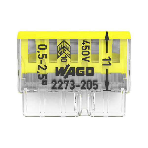 WAGO - Boîte de 100 Bornes auto fils rigide 5 x 2,5mm2 - Réf : WAG 2273-205