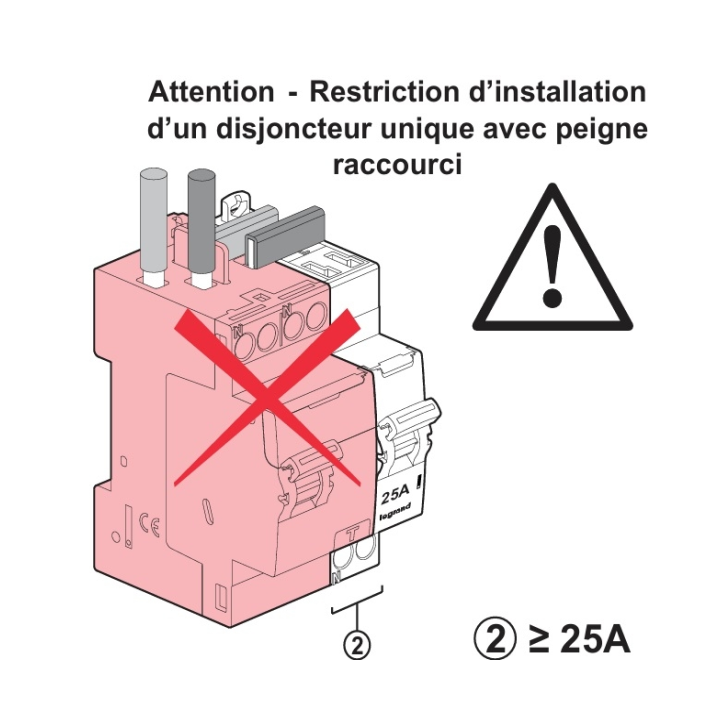 LEGRAND - Interrupteur différentiel - DX3 - 2P - 63A - 30mA - Type AC - Départ Haut Auto - Réf : 411650