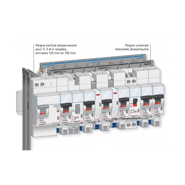 LEGRAND - Interrupteur différentiel - DX3 - 2P - 63A - 30mA - Type AC - Départ Haut Auto - Réf : 411650