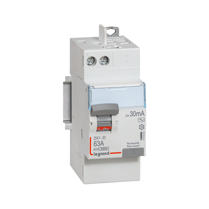 LEGRAND - Interrupteur différentiel - DX3 - 2P - 63A - 30mA - Type AC - Départ Haut Auto - Réf : 411650