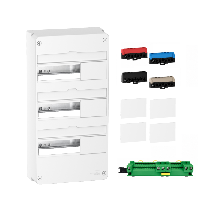 Schneider - Resi9 - LOT - coffret 13M - 3R + bornier 3 phases+Neutre - Réf. : R9H13403+R9H13411P