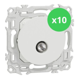 Schneider - Odace 2025 - LOT de 10 Prises TV simple mâle - Sortie coaxiale - Blanc craie - Réf : S920445 x 10