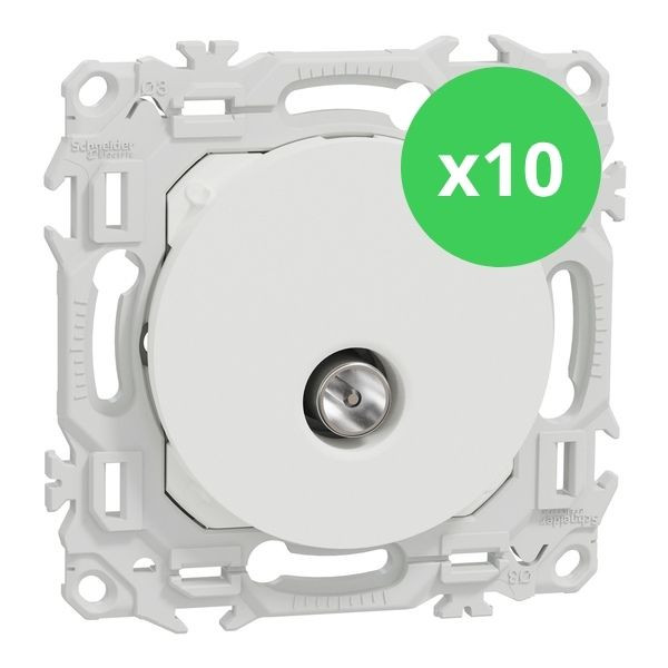 Schneider - Odace 2025 - LOT de 10 Prises TV simple mâle - Sortie coaxiale - Blanc craie - Réf : S920445 x 10
