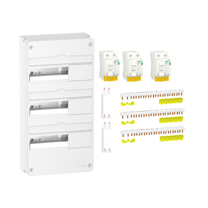 Schneider - Resi9 - coffret 13M à VIS - 3R + différentiel type A et 2 AC + peignes H. et V