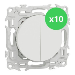 Schneider - Odace 2025 - LOT de 10 Double va-et-vient ou poussoir - 10AX - Blanc craie - Réf : S920214 x 10
