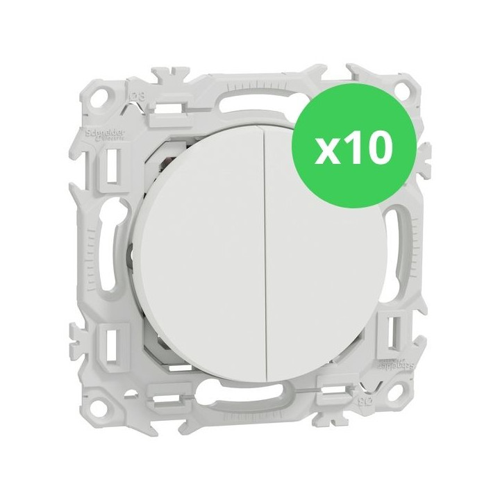 Schneider - Odace 2025 - LOT de 10 Double va-et-vient ou poussoir - 10AX - Blanc craie - Réf : S920214 x 10