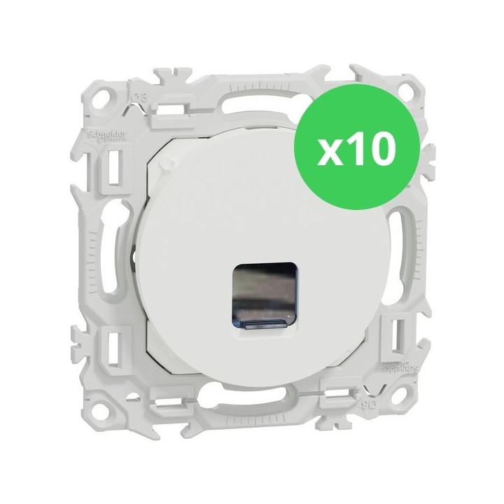 Schneider - Odace 2025 - LOT de 10 Prises RJ45 - Cat6 UTP grade 1 à 2 - Blanc craie - Réf : S920475 x 10