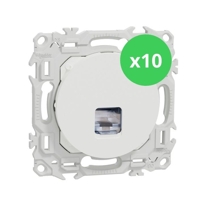 Schneider - Odace 2025 - LOT de 10 Prises RJ45 - Cat6 STP grade 2TV min à grade 3TV - Blanc craie - Réf : S920476 x 10