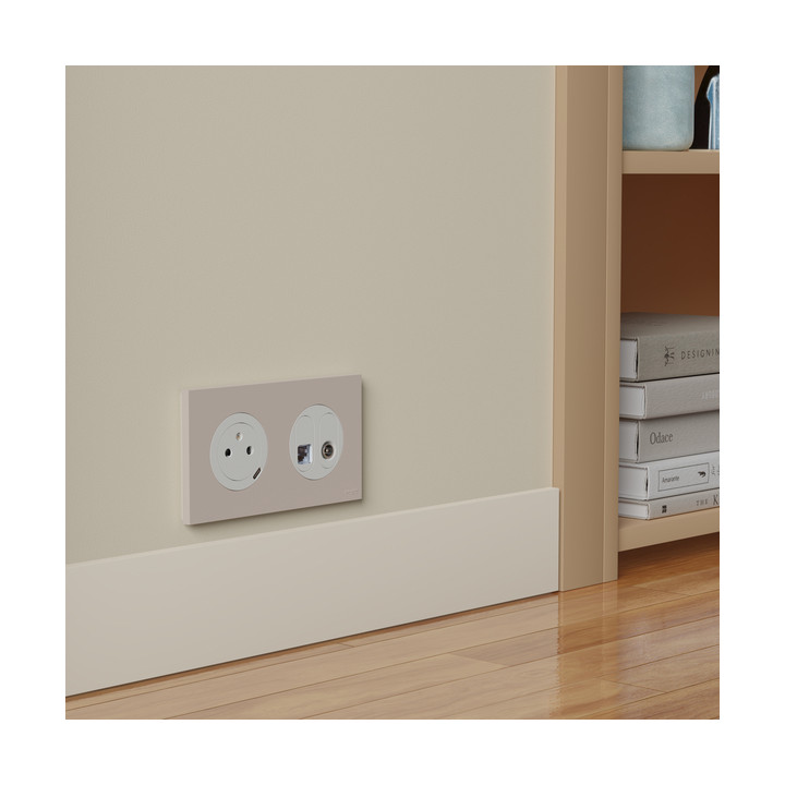 Schneider - Odace 2025 - LOT de 10 Prises mixte RJ45 Cat.6 STP + TV - Blanc craie - Réf : S920141 x 10