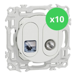 Schneider - Odace 2025 - LOT de 10 Prises mixte RJ45 Cat.6 STP + TV - Blanc craie - Réf : S920141 x 10