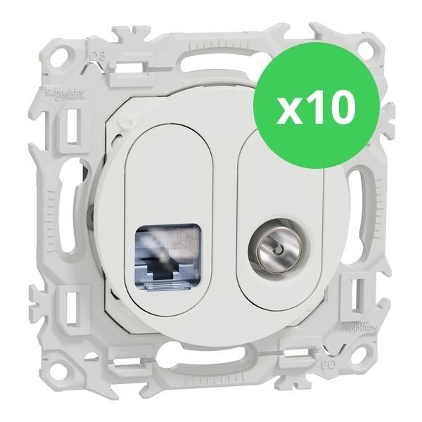 Schneider - Odace 2025 - LOT de 10 Prises mixte RJ45 Cat.6 STP + TV - Blanc craie - Réf : S920141 x 10