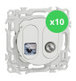 Schneider - Odace 2025 - LOT de 10 Prises mixte RJ45 Cat.6 STP + TV - Blanc craie - Réf : S920141 x 10