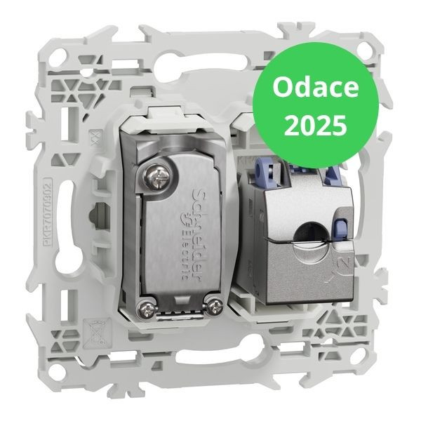 Schneider - Odace 2025 - LOT de 10 Prises mixte RJ45 Cat.6 STP + TV - Blanc craie - Réf : S920141 x 10
