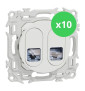 Schneider - Odace 2025 - LOT de 10 Prises double RJ45 - Cat6 STP grade 2TV min à grade 3TV - Blanc craie - Réf : S920486 x 10