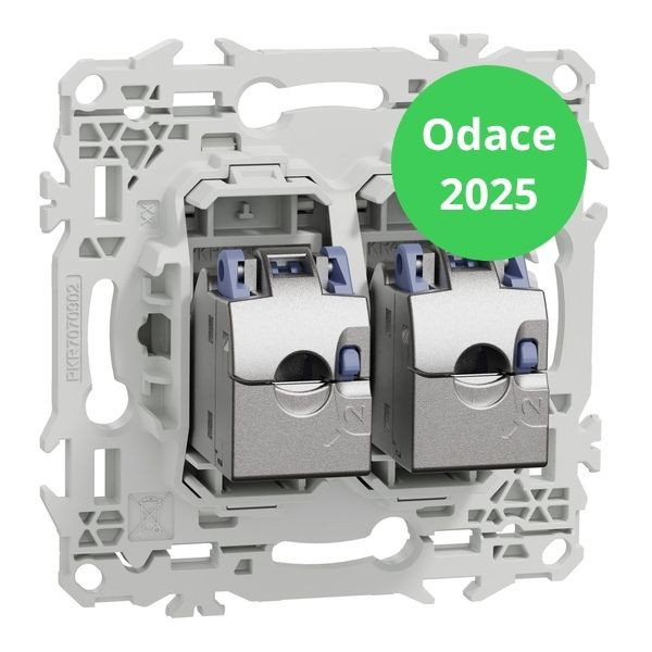 Schneider - Odace 2025 - LOT de 10 Prises double RJ45 - Cat6 STP grade 2TV min à grade 3TV - Blanc craie - Réf : S920486 x 10