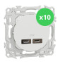 Schneider - Odace 2025 - LOT de 10 Chargeurs double USB type C+C - 21W Power Delivery - Blanc craie - Réf : S920401 x 10