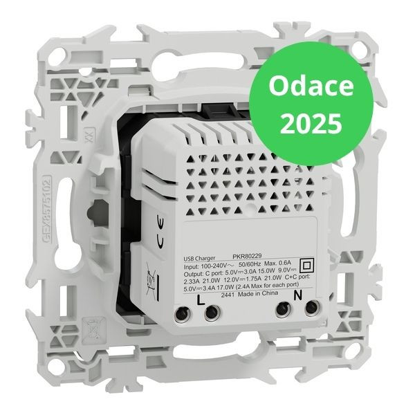 Schneider - Odace 2025 - LOT de 10 Chargeurs double USB type C+C - 21W Power Delivery - Blanc craie - Réf : S920401 x 10