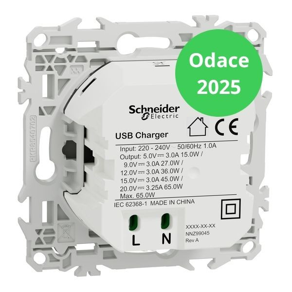 Schneider - Odace 2025 - LOT de 10 Chargeurs USB-C 65W - Forte puissance et charge rapide - Blanc craie - Réf : S920406 x 10