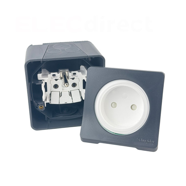 Schneider - Mureva Styl - Prise 2P+T - Saillie - IP55/IK08 - Connexion auto - Gris - Ref : MUR35031