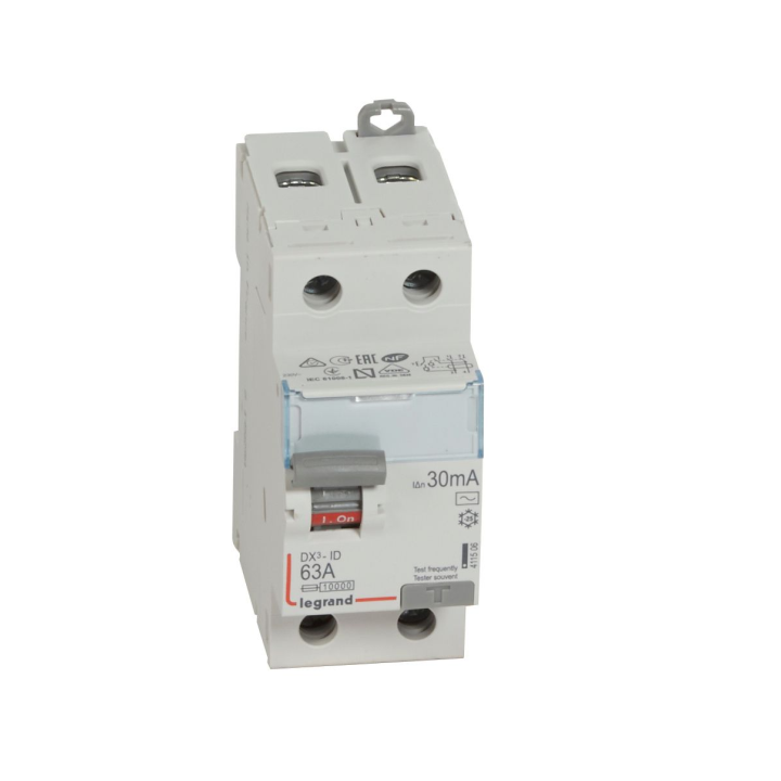 LEGRAND - Interrupteur différentiel - DX3 - 2P - 63A - 30mA - Type AC - Départ Bas à Vis - Réf : 411506