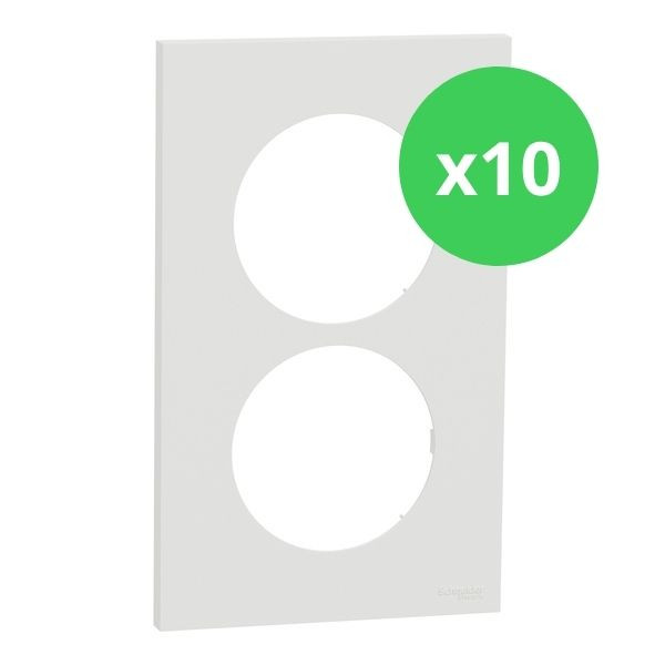 Schneider - Odace 2025 - LOT 10 de Plaques de finition 2 postes entraxe spécifique 57mm - Blanc craie - Réf : S920714 x 10