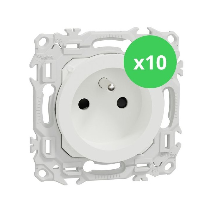Schneider - Odace 2025 - LOT de 10 Prises rénovation 2P+T à puits - 4 bornes auto par pôle - Blanc craie - Réf : S920049 x 10
