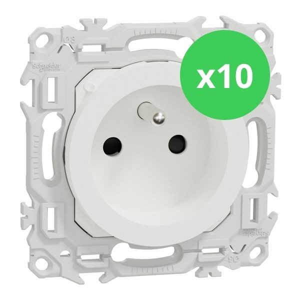 Schneider - Odace 2025 - LOT de 10 Prises rénovation 2P+T à puits - 4 bornes auto par pôle - Blanc craie - Réf : S920049 x 10