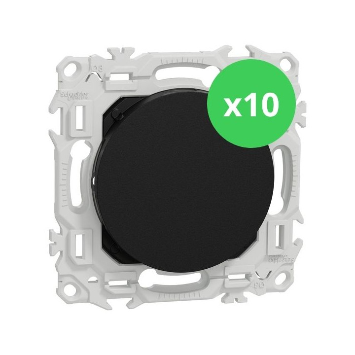 Schneider - Odace 2025 - LOT de 10 Obturateurs - Pré-perçage pour sortie de câble - Noir onyx - Réf : S940666 x 10