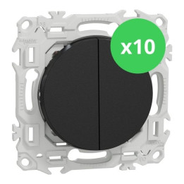 Schneider - Odace 2025 - LOT de 10 Double va-et-vient ou poussoir - 10AX - Noir onyx - Réf : S940214 x 10