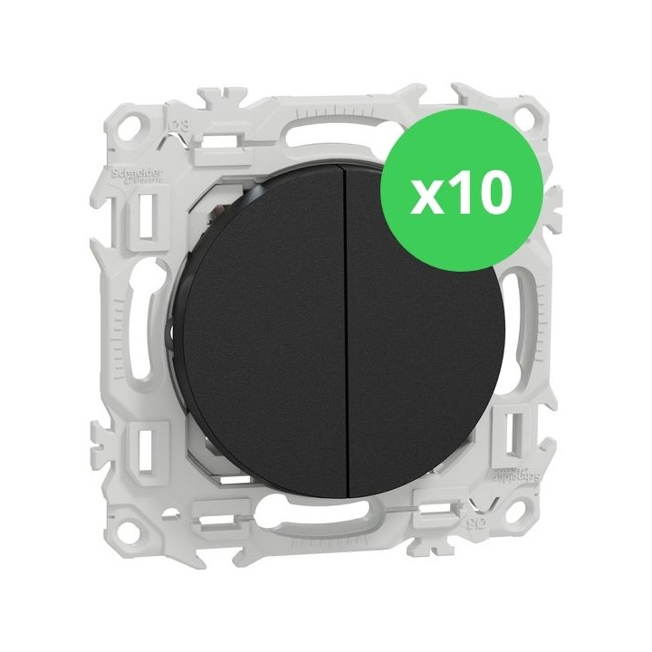 Schneider - Odace 2025 - LOT de 10 Double va-et-vient ou poussoir - 10AX - Noir onyx - Réf : S940214 x 10