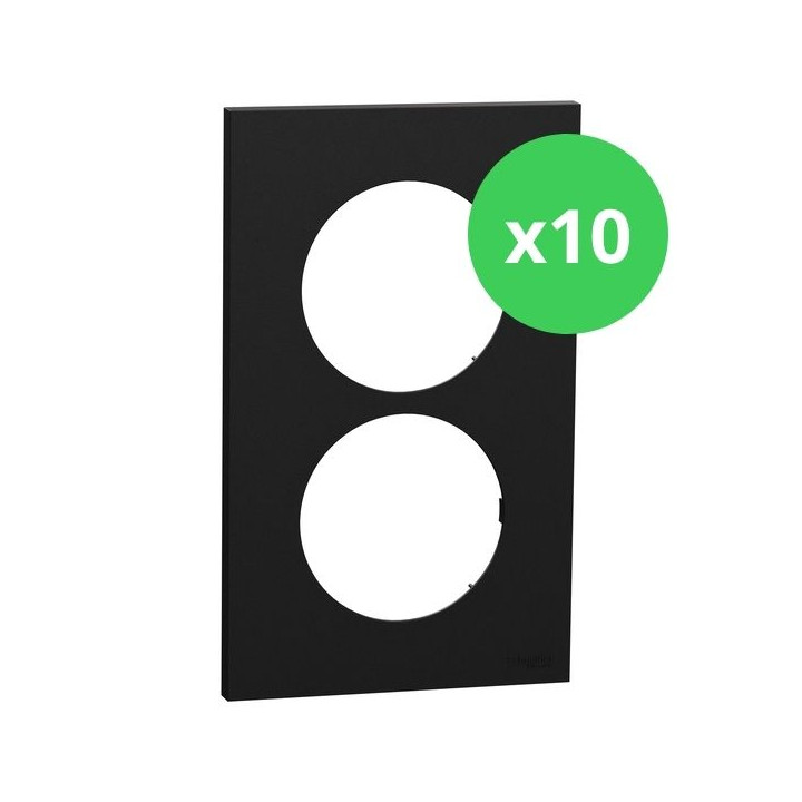 Schneider - Odace 2025 - LOT de 10 Plaques de finition 2 postes entraxe spécifique 57mm - Noir onyx - Réf : S940714 x 10