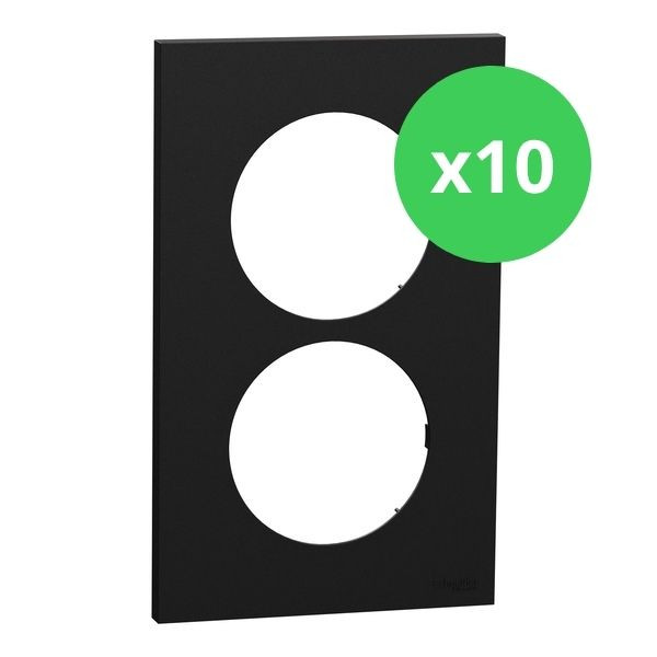 Schneider - Odace 2025 - LOT de 10 Plaques de finition 2 postes entraxe spécifique 57mm - Noir onyx - Réf : S940714 x 10