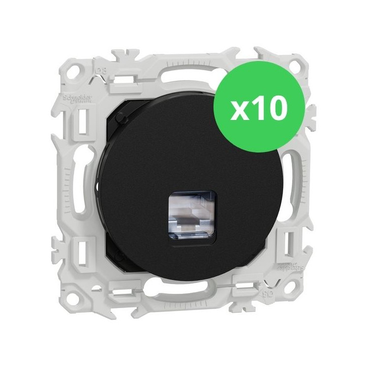 Schneider - Odace 2025 - LOT de 10 Prises RJ45 - Cat6 STP grade 2TV min à grade 3TV - Noir onyx - Réf : S940476 x 10