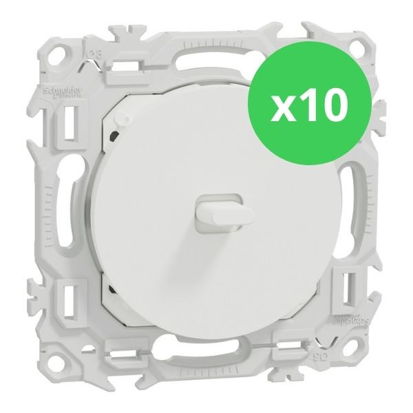 Schneider - Odace 2025 - LOT de 10 Va et Vient ou Poussoir à levier - Blanc craie - Réf : S920203 x 10