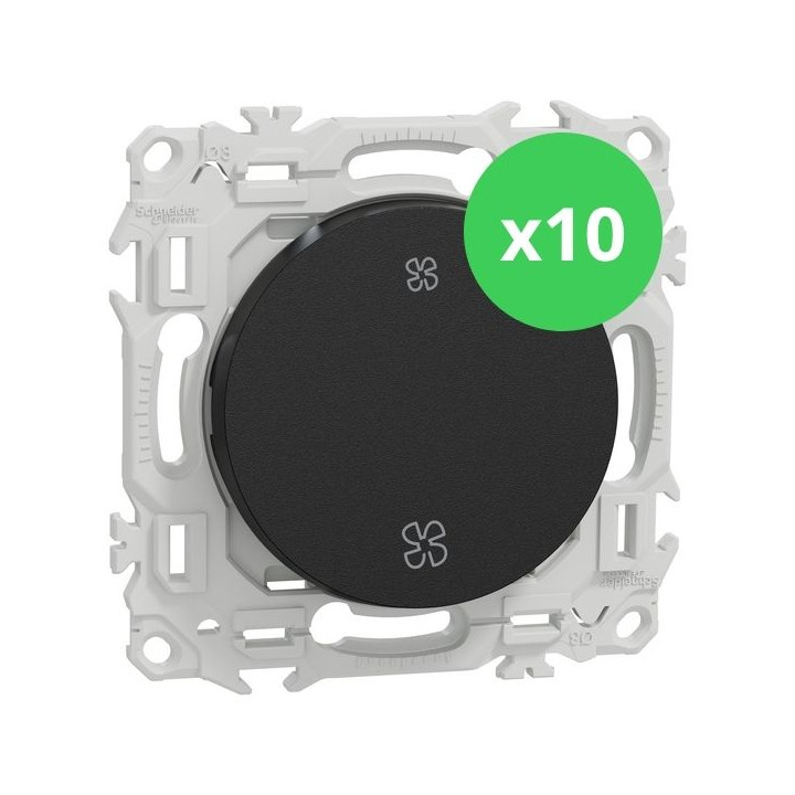 Schneider - Odace 2025 - LOT de 10 Interrupteurs ou poussoirs VMC 2 vitesses - 10AX - Noir onyx - Réf : S940233 x 10