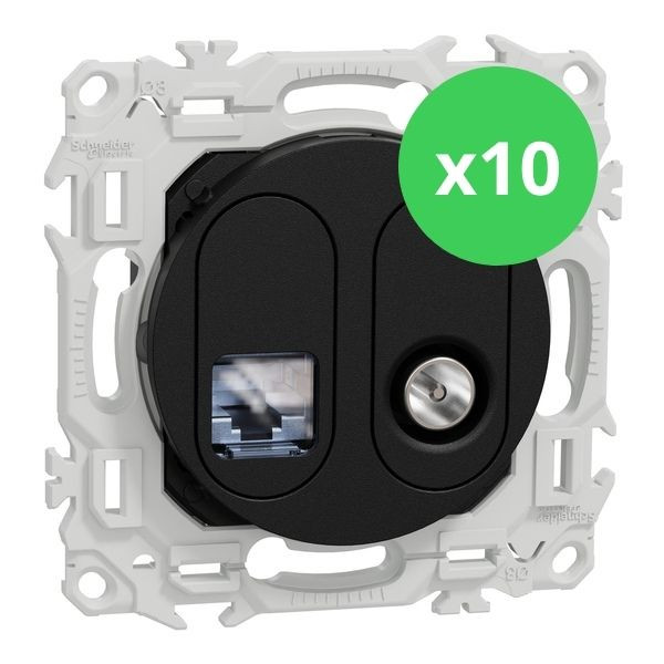 Schneider - Odace 2025 - LOT de 10 Prises mixte RJ45 Cat.6 STP + TV - Noir onyx - Réf : S940141 x 10
