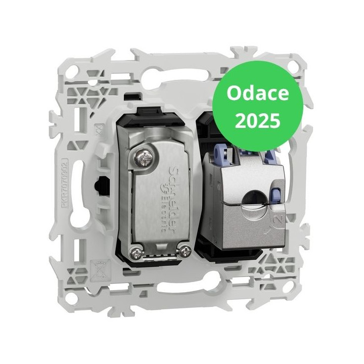 Schneider - Odace 2025 - LOT de 10 Prises mixte RJ45 Cat.6 STP + TV - Noir onyx - Réf : S940141 x 10